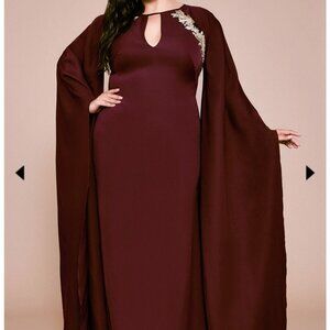Tadashi Shoji Burgundy Crepe Keyhole Gown Size 18Q